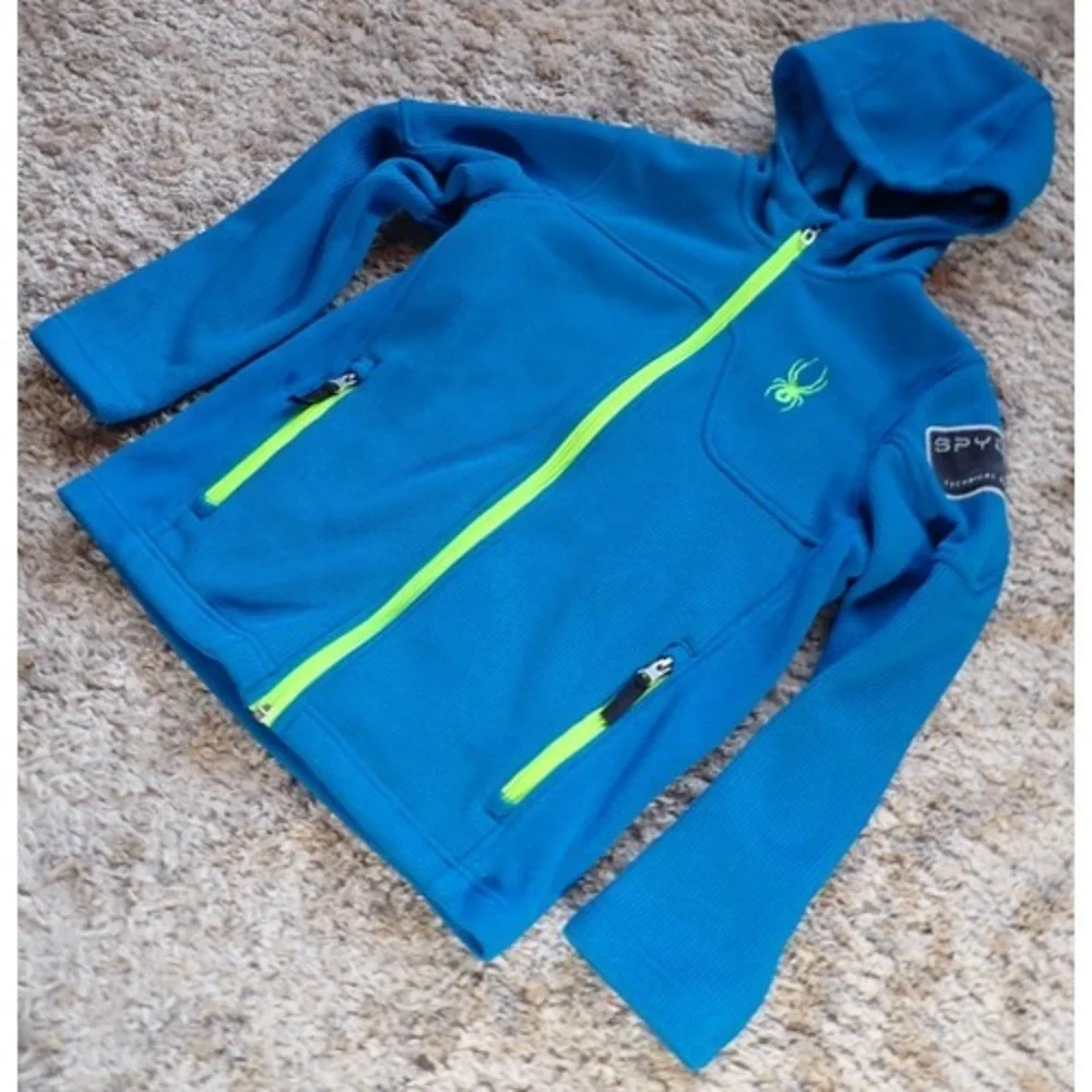 Spyder Full Zip Hoodie Youth Medium 10/12 Blue Excellent Technical Fleece Jacket
